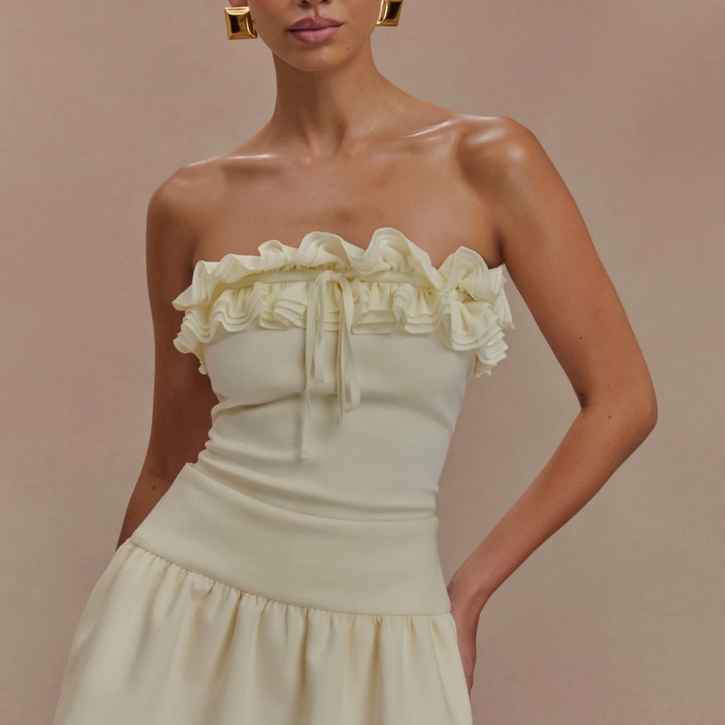 Meshki Women's Cream And Yellow Crop-Top